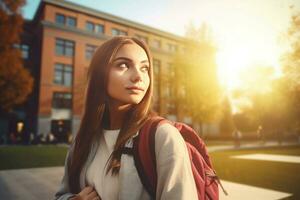 flicka skola campus. generera ai foto