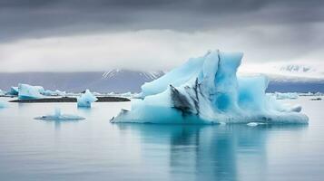 smält blå isberg i lagun i Island, generativ ai foto