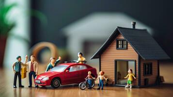 försäkring hus, bil och familj hälsa leva begrepp. de försäkring ombud presenterar de leksaker den där symbolisera de rapportering. försäkring rapportering begrepp. generativ ai foto