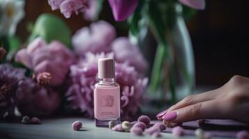 manikyr nagel måla rosa Färg. ai generativ foto