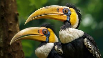 två bra hornbill coraciiformes hornbill fågel. generativ ai foto