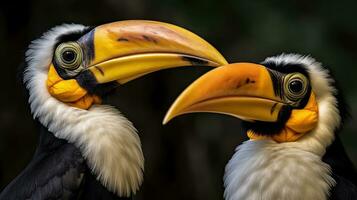 två bra hornbill coraciiformes hornbill fågel. generativ ai foto