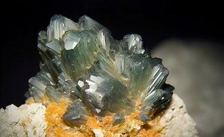 kvintinit är sällsynt dyrbar naturlig geologisk sten på lutning bakgrund i låg nyckel, isolera. ai genererad. foto