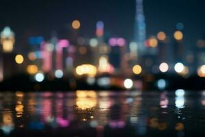 stadsbild lampor sväng in i fascinerande bokeh på en suddig natt ai genererad foto