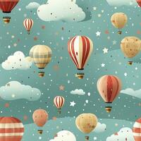 söt varm luft ballonger sömlös mönster, skapas med generativ ai foto