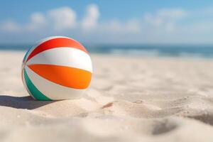 närbild Foto av strand boll vit sand strand bakgrund ai generativ