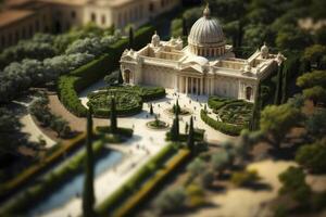 antenn se av vatican stad trädgårdar i tiltshift perspektiv foto