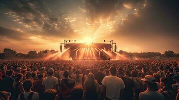 konsert, sommar musik festival. folkmassan på konsert. generativ ai foto