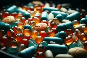 medicinsk tabletter och antibiotikum piller featured i en fängslande apotek tema illustration ai genererad foto