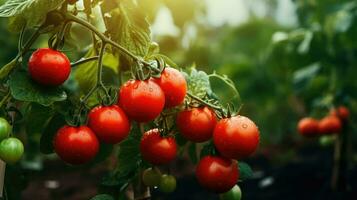 röd tomater lantbruk skörd. generativ ai foto