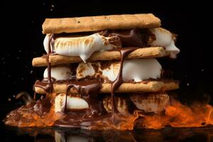 hemlagad marshmallow s'mores med choklad på kex. generativ ai foto