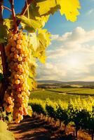 vingård landskap under de höst Sol bakgrund med tömma Plats för text foto