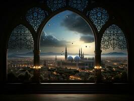 sida se av de moské från en stor fönster foto
