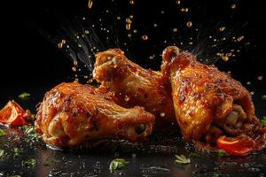 spicey kyckling trumpinnar med örter recept invecklat detaljerad, ai genererad foto