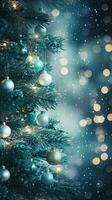 närbild se av ornament på en jul träd, ai genererad foto