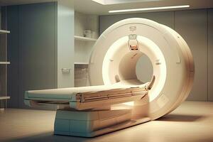 ct skanna, medicinsk ct eller mri skanna med en patient i de modern sjukhus laboratorium. generativ ai foto