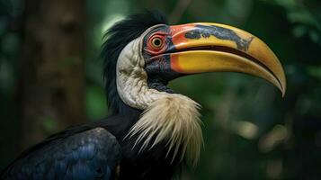 knoppad näshornsfågel, rhyticeros cassidix, från Sulawesi, Indonesien. skön djungel hornbill i de vilda djur och växter. generativ ai foto