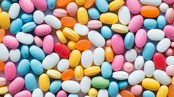 mångfärgade piller på en vit bakgrund foto