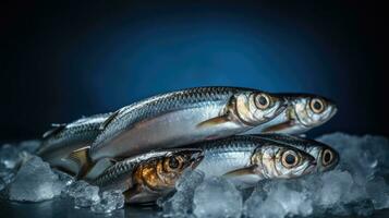 sardiner fisk på is i de marknadsföra. sardin fisk. generativ ai foto