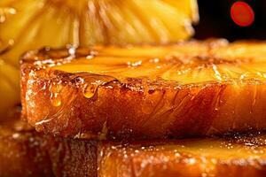 ananas rostat bröd, makro skott av en färsk frukost med droppande honung, ai genererad foto