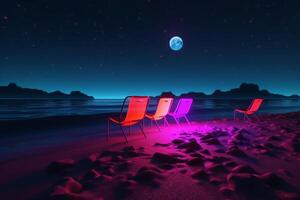 3d framställa neon sommar strandlandskap generativ ai foto