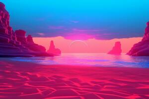 3d framställa neon sommar strandlandskap generativ ai foto
