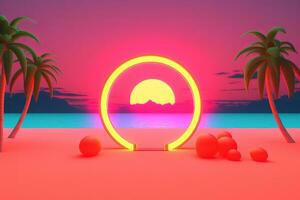 3d framställa neon sommar strandlandskap generativ ai foto