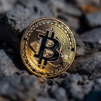 närbild av en bitcoin med en unik bakgrund generativ ai foto