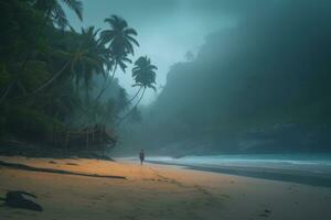 tropisk dimmig strandlandskap generativ ai foto
