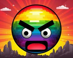 en pixel boll med ett arg ansikte och regnbåge färger generativ ai foto