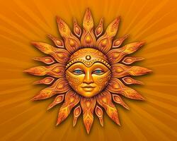 en Sol ansikte på ett orange bakgrund generativ ai foto