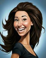 en kvinna med lång brun hår är leende generativ ai foto