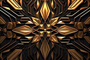 abstrakt 3d design med guld och svart färger generativ ai foto