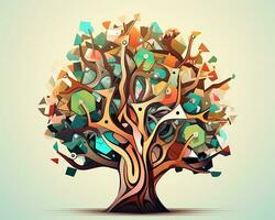 ett illustration av en färgrik träd med många annorlunda former generativ ai foto