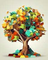 ett illustration av en träd tillverkad ut av färgrik trianglar generativ ai foto
