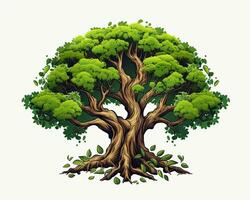 ett illustration av en träd med grön löv generativ ai foto