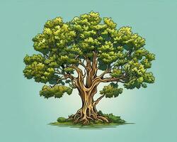 ett illustration av en träd med grön löv och rötter generativ ai foto