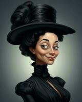 ett illustration av en kvinna bär en svart hatt generativ ai foto