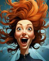 ett illustration av en kvinna med röd hår och ett öppen mun generativ ai foto
