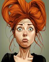 ett illustration av en kvinna med röd hår generativ ai foto