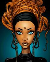 ett illustration av ett afrikansk kvinna i en turban och örhängen generativ ai foto