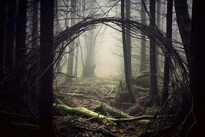 ett bild av en cirkel i de mitten av en skog generativ ai foto