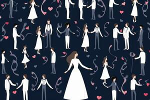 bröllop illustration uppsättning med brud och brudgum hjärtan och konfetti generativ ai foto