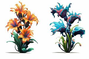 färgrik vibrerande hand dragen strålnings unik blommor grafisk illustration konst generativ ai foto