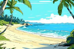 färgade teckning av en tropisk sommar strand generativ ai foto