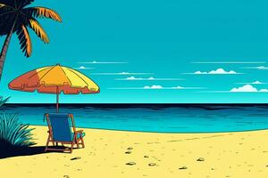 färgade teckning av en tropisk sommar strand generativ ai foto