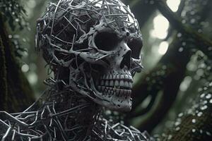 kryptisk bisarr mörk monster skelett bakgrund med andlig design 3d framställa generativ ai foto