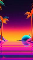 neon tropisk synthwave tema 3d abstrakt bakgrund generativ ai foto