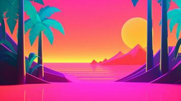 neon tropisk synthwave tema 3d abstrakt bakgrund generativ ai foto