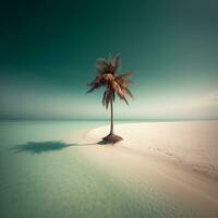 handflatan träd mot ett havslandskap bakgrund generativ ai foto